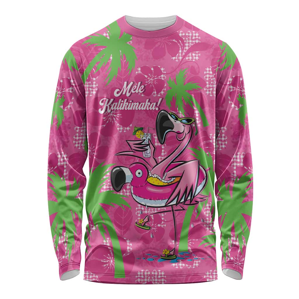 Aloha Hawaii Christmas Long Sleeve Shirt Mele Kalikimaka Chill Flamingo Palaka Quilt Motifs - Polynesian Pride