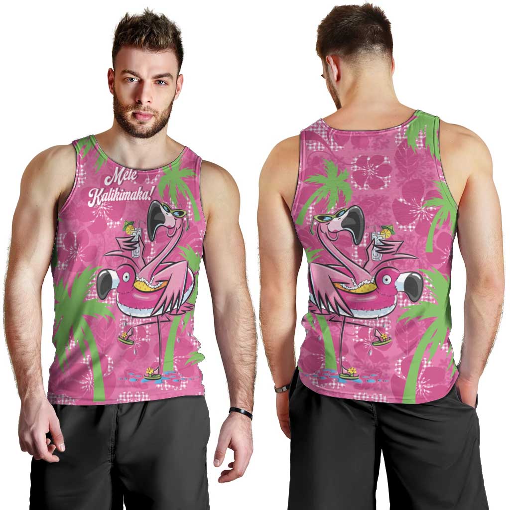Aloha Hawaii Christmas Men Tank Top Mele Kalikimaka Chill Flamingo Palaka Quilt Motifs - Polynesian Pride