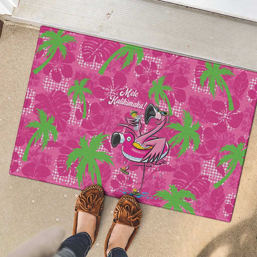 Aloha Hawaii Christmas Rubber Doormat Mele Kalikimaka Chill Flamingo Palaka Quilt Motifs - Polynesian Pride