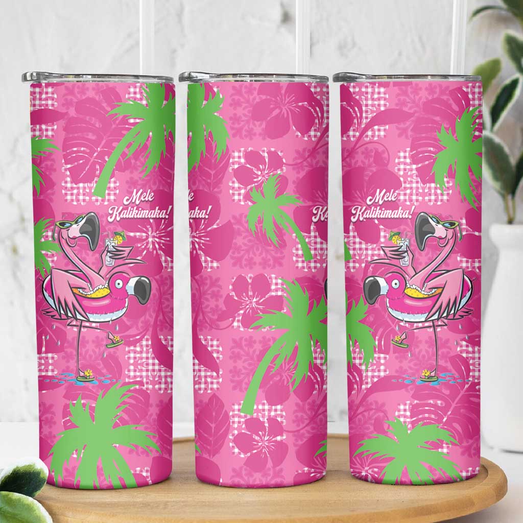 Aloha Hawaii Christmas Skinny Tumbler Mele Kalikimaka Chill Flamingo Palaka Quilt Motifs - Polynesian Pride