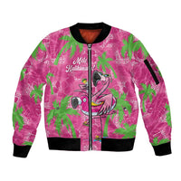 Aloha Hawaii Christmas Sleeve Zip Bomber Jacket Mele Kalikimaka Chill Flamingo Palaka Quilt Motifs LT14 Unisex Pink - Polynesian Pride