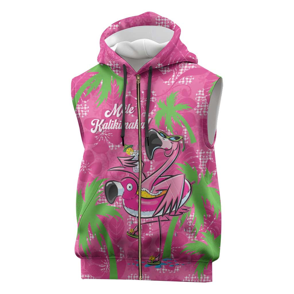 Aloha Hawaii Christmas Sleeveless Zip Hoodie Mele Kalikimaka Chill Flamingo Palaka Quilt Motifs - Polynesian Pride
