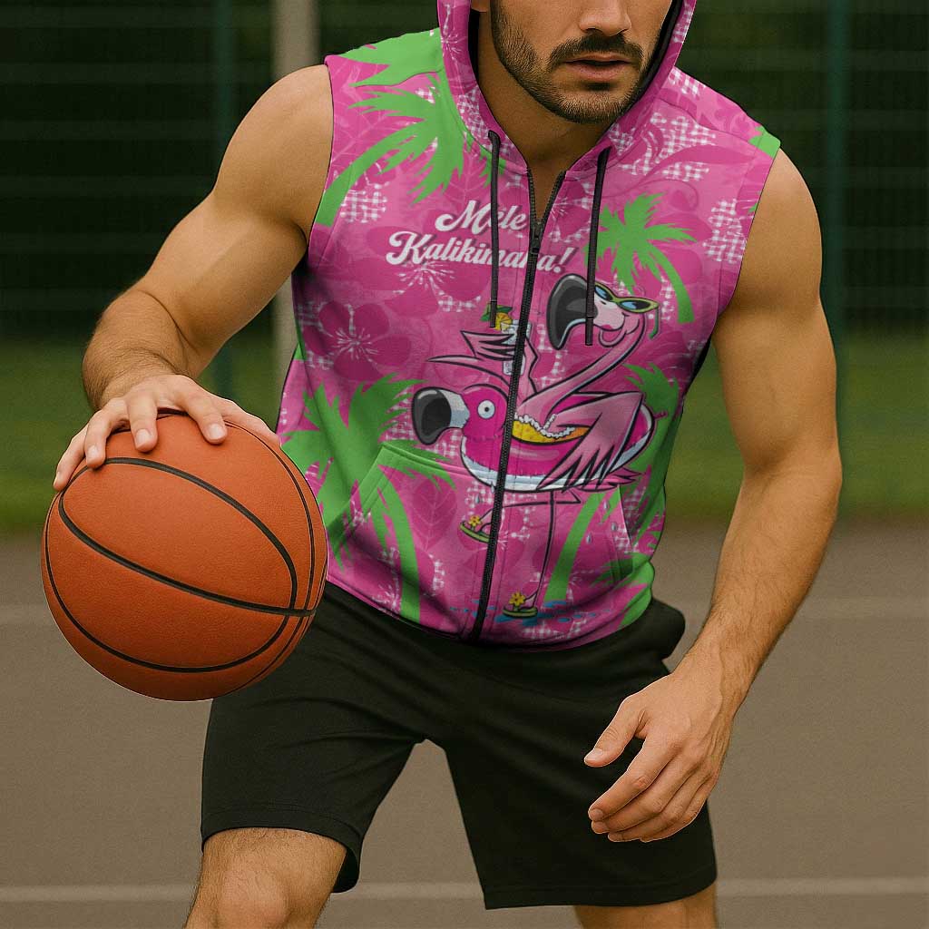 Aloha Hawaii Christmas Sleeveless Zip Hoodie Mele Kalikimaka Chill Flamingo Palaka Quilt Motifs LT14 - Polynesian Pride