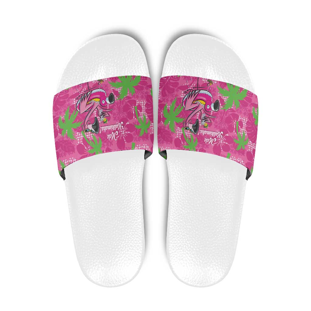Aloha Hawaii Christmas Slide Sandals Mele Kalikimaka Chill Flamingo Palaka Quilt Motifs LT14 Pink - Polynesian Pride
