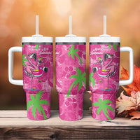 Aloha Hawaii Christmas Tumbler With Handle Mele Kalikimaka Chill Flamingo Palaka Quilt Motifs - Polynesian Pride