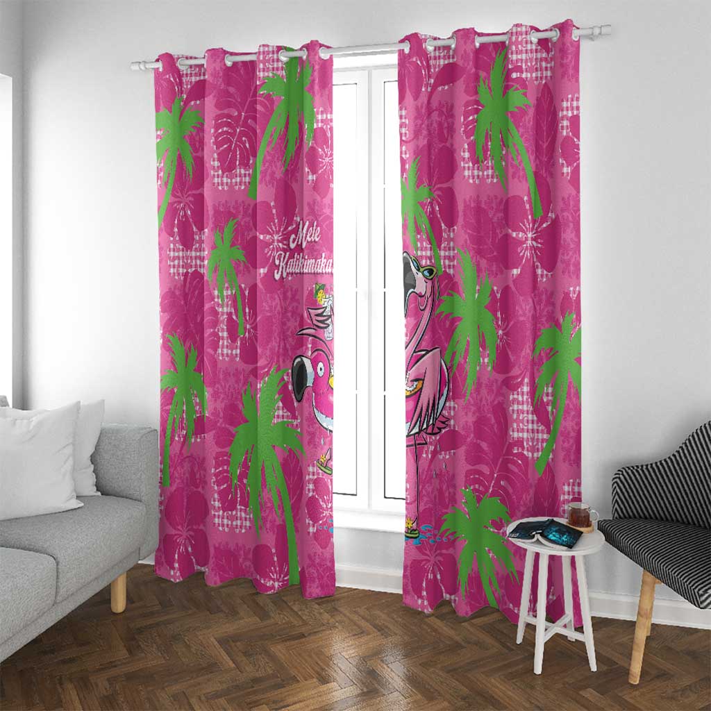 Aloha Hawaii Christmas Window Curtain Mele Kalikimaka Chill Flamingo Palaka Quilt Motifs LT14 With Grommets Pink - Polynesian Pride