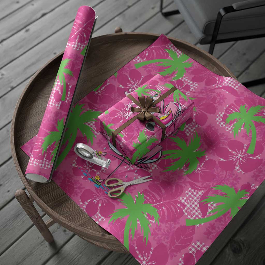 Aloha Hawaii Christmas Wrapping Paper Mele Kalikimaka Chill Flamingo Palaka Quilt Motifs - Polynesian Pride