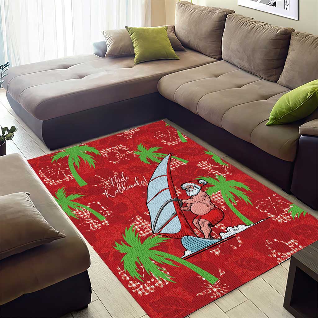 Aloha Hawaii Christmas Area Rug Mele Kalikimaka Windsurfing Santa Palaka Quilt Motifs - Polynesian Pride