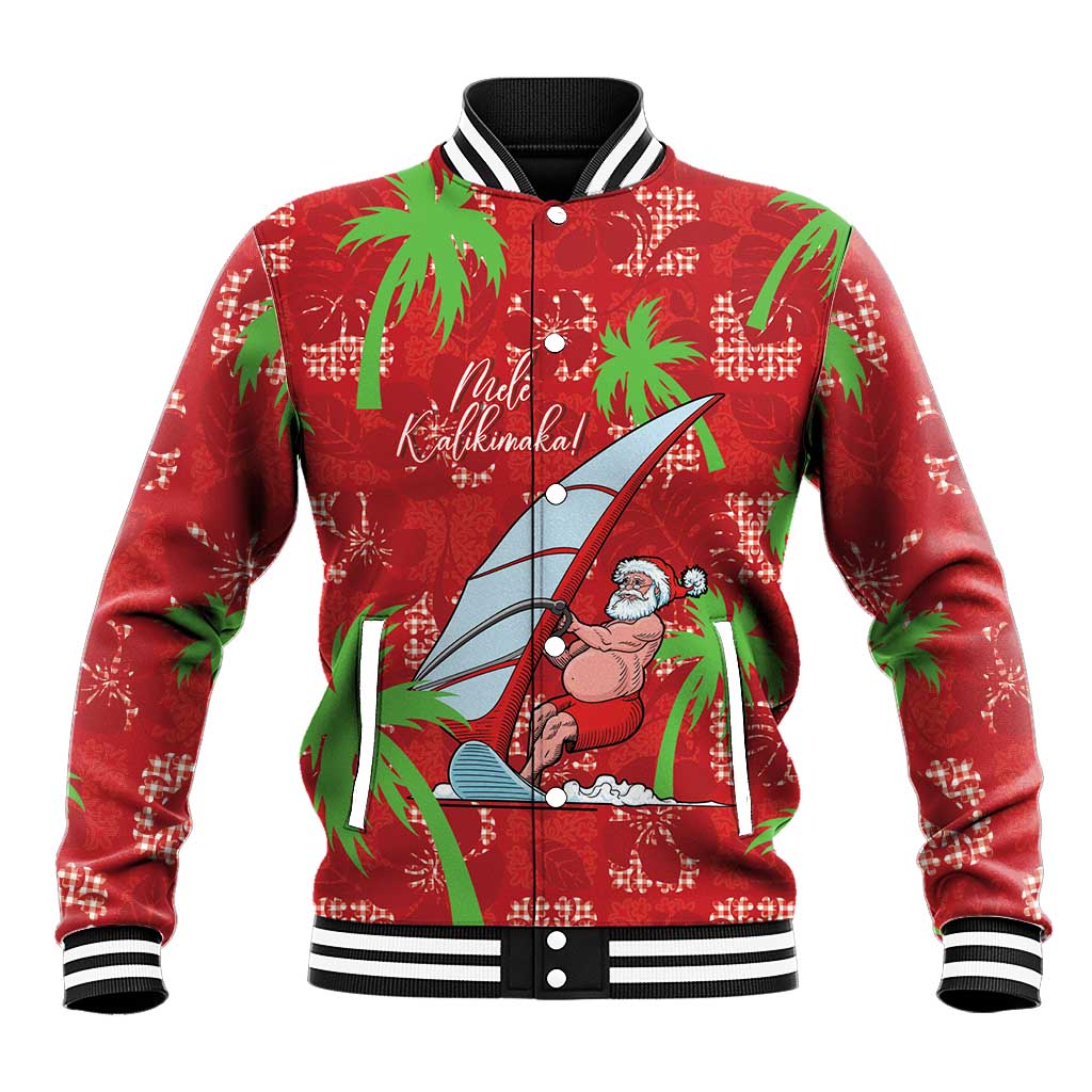Aloha Hawaii Christmas Baseball Jacket Mele Kalikimaka Windsurfing Santa Palaka Quilt Motifs - Polynesian Pride