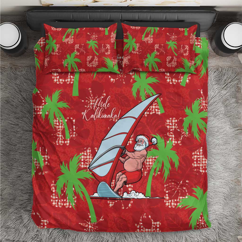 Aloha Hawaii Christmas Bedding Set Mele Kalikimaka Windsurfing Santa Palaka Quilt Motifs - Polynesian Pride