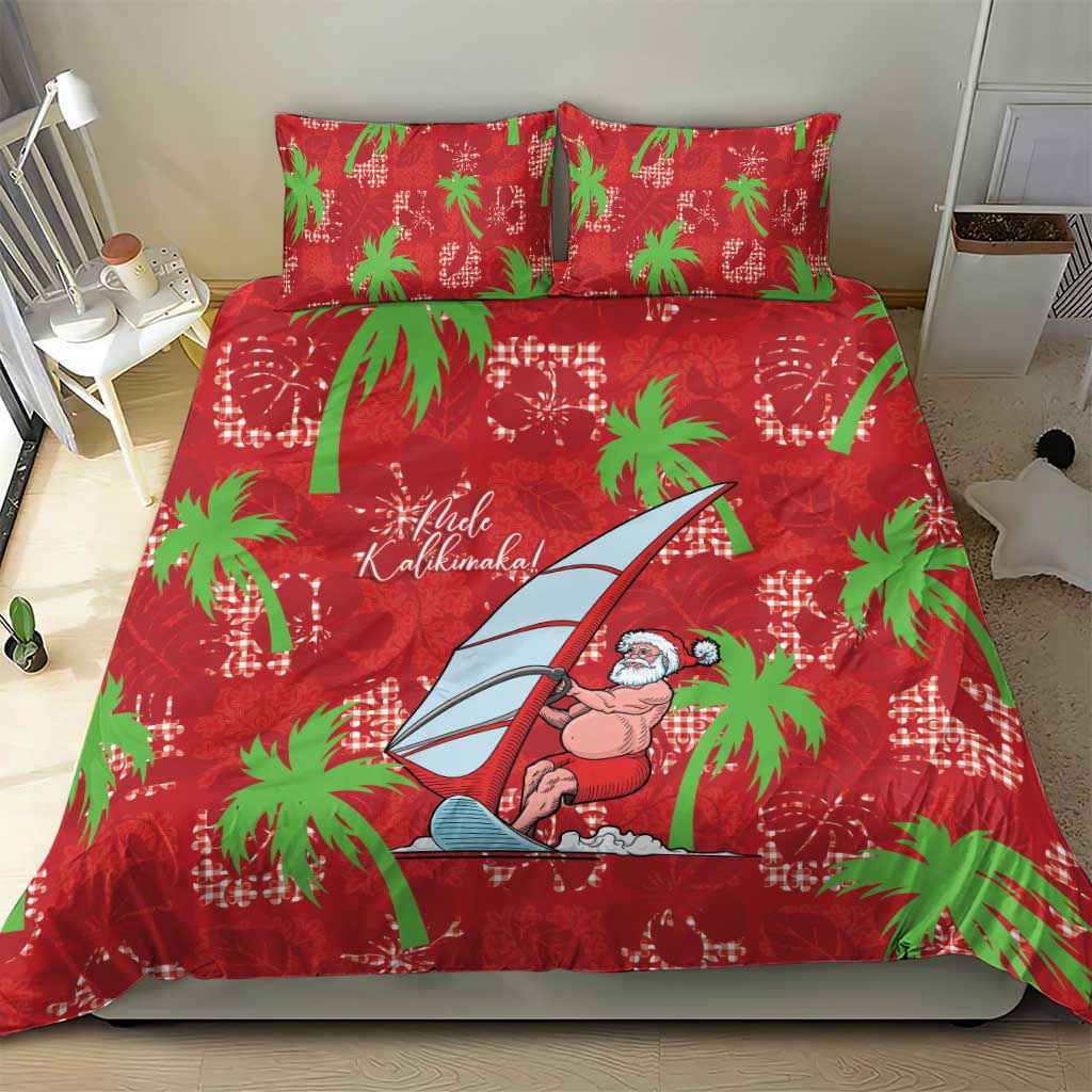 Aloha Hawaii Christmas Bedding Set Mele Kalikimaka Windsurfing Santa Palaka Quilt Motifs - Polynesian Pride
