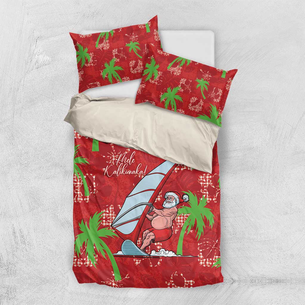 Aloha Hawaii Christmas Bedding Set Mele Kalikimaka Windsurfing Santa Palaka Quilt Motifs - Polynesian Pride