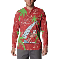 Aloha Hawaii Christmas Button Sweatshirt Mele Kalikimaka Windsurfing Santa Palaka Quilt Motifs - Polynesian Pride