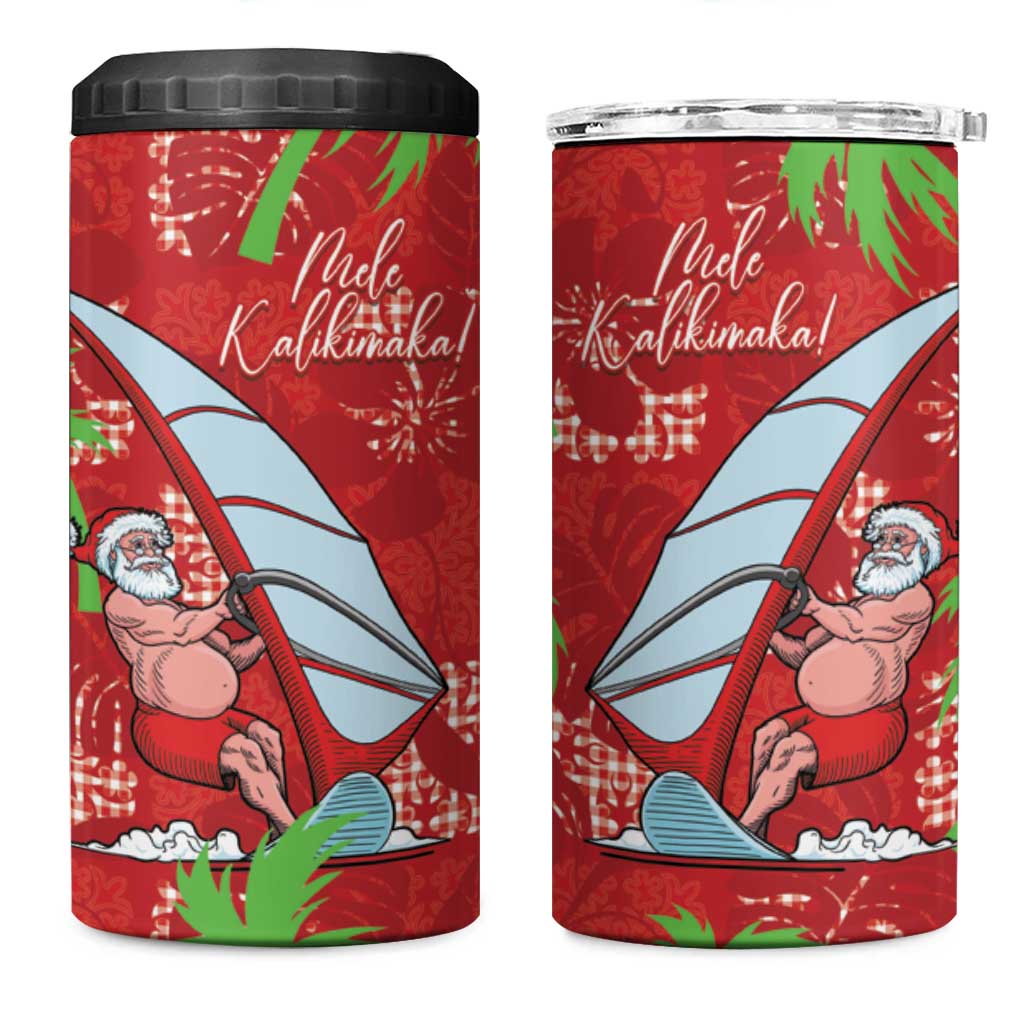 Aloha Hawaii Christmas 4 in 1 Can Cooler Tumbler Mele Kalikimaka Windsurfing Santa Palaka Quilt Motifs - Polynesian Pride