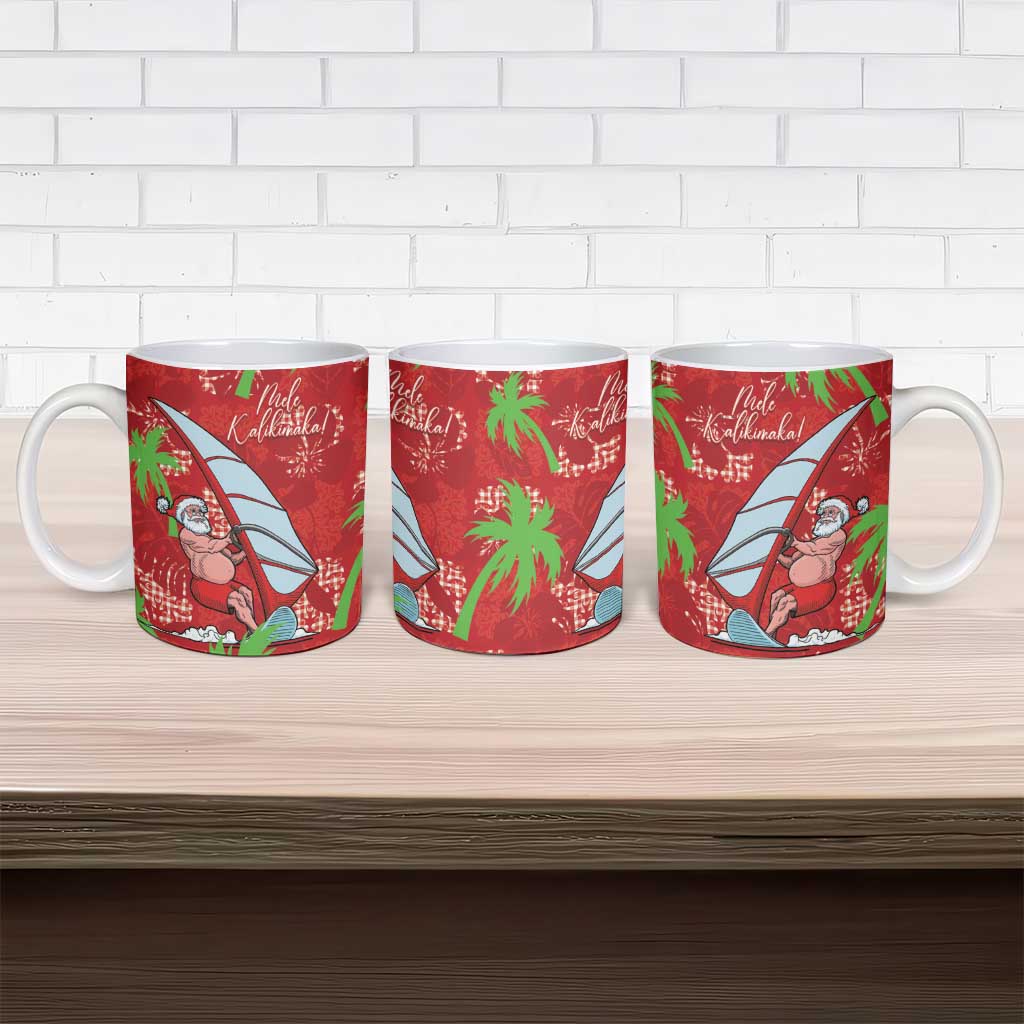 Aloha Hawaii Christmas Ceramic Mug Mele Kalikimaka Windsurfing Santa Palaka Quilt Motifs - Polynesian Pride