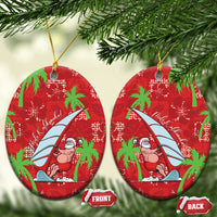 Aloha Hawaii Christmas Ceramic Ornament Mele Kalikimaka Windsurfing Santa Palaka Quilt Motifs - Polynesian Pride