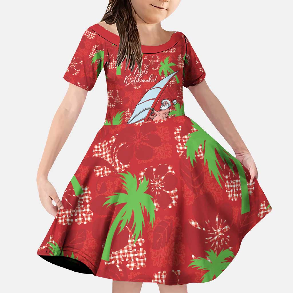 Aloha Hawaii Christmas Family Matching Long Sleeve Bodycon Dress and Hawaiian Shirt Mele Kalikimaka Windsurfing Santa Palaka Quilt Motifs - Polynesian Pride