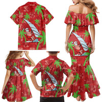 Aloha Hawaii Christmas Family Matching Mermaid Dress and Hawaiian Shirt Mele Kalikimaka Windsurfing Santa Palaka Quilt Motifs - Polynesian Pride