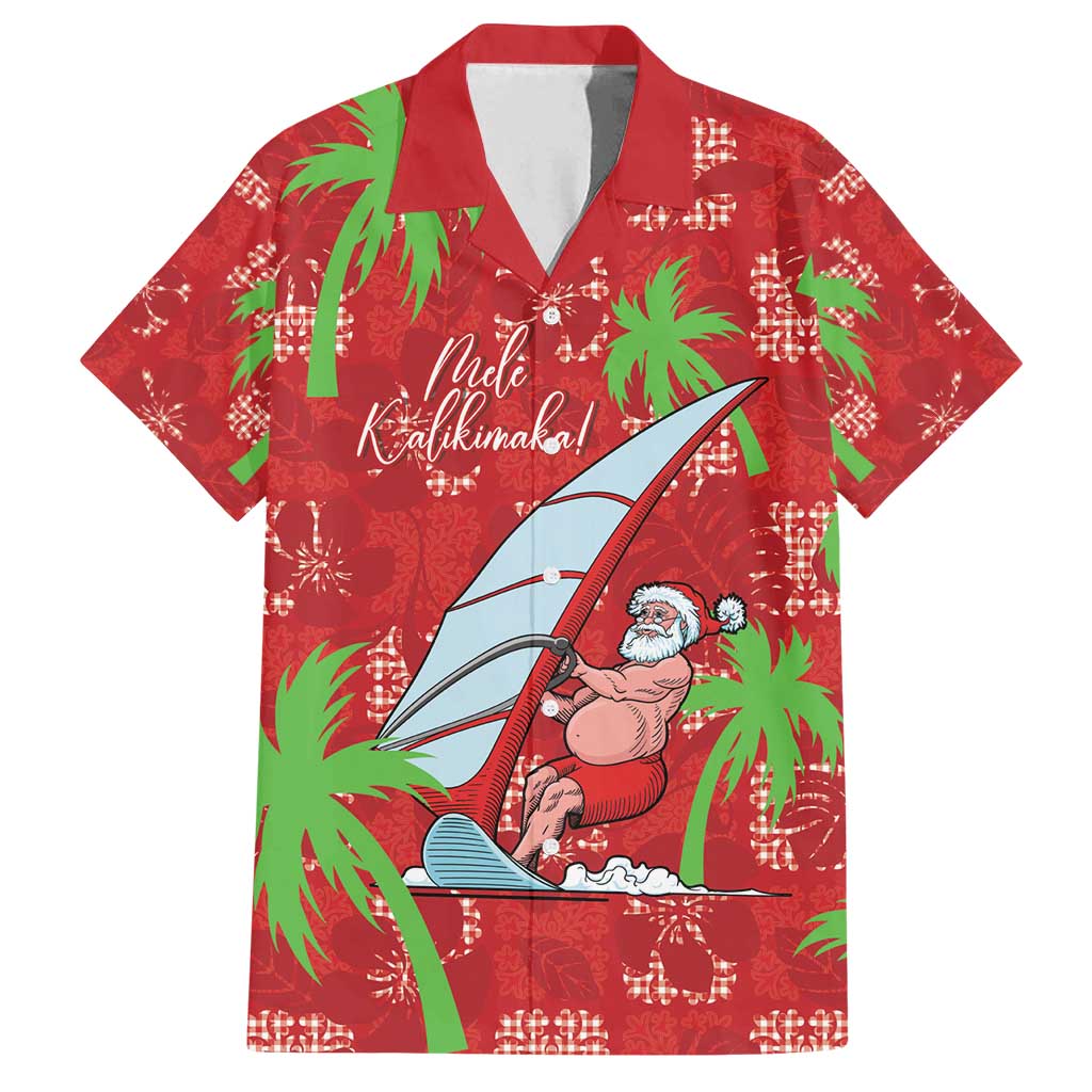 Aloha Hawaii Christmas Family Matching Off Shoulder Short Dress and Hawaiian Shirt Mele Kalikimaka Windsurfing Santa Palaka Quilt Motifs - Polynesian Pride