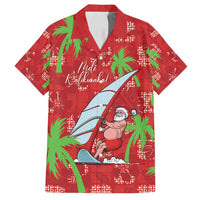 Aloha Hawaii Christmas Family Matching Off Shoulder Short Dress and Hawaiian Shirt Mele Kalikimaka Windsurfing Santa Palaka Quilt Motifs - Polynesian Pride