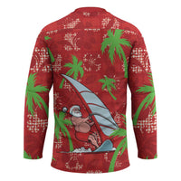 Aloha Hawaii Christmas Hockey Jersey Mele Kalikimaka Windsurfing Santa Palaka Quilt Motifs - Polynesian Pride