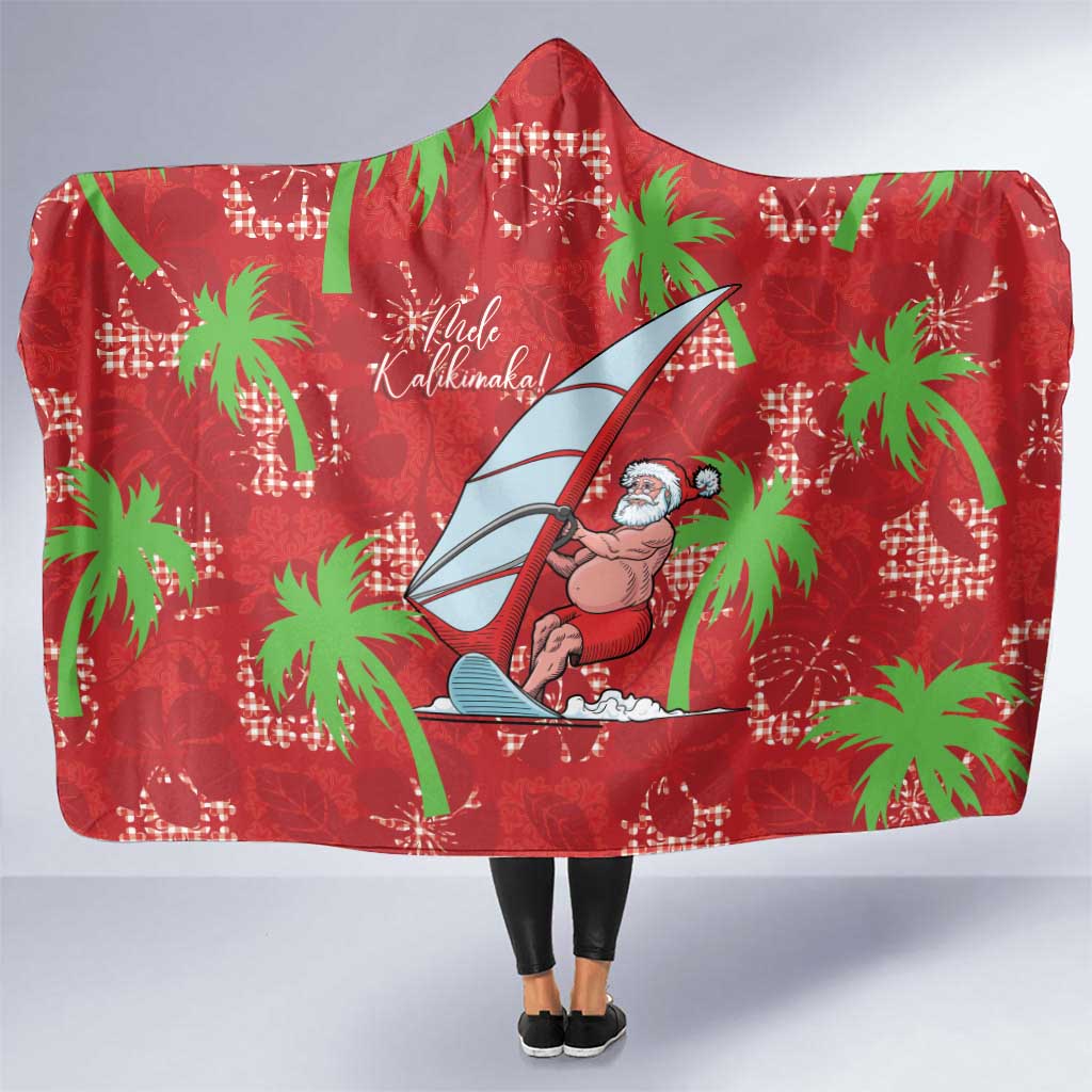 Aloha Hawaii Christmas Hooded Blanket Mele Kalikimaka Windsurfing Santa Palaka Quilt Motifs - Polynesian Pride