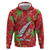 Aloha Hawaii Christmas Hoodie Mele Kalikimaka Windsurfing Santa Palaka Quilt Motifs - Polynesian Pride