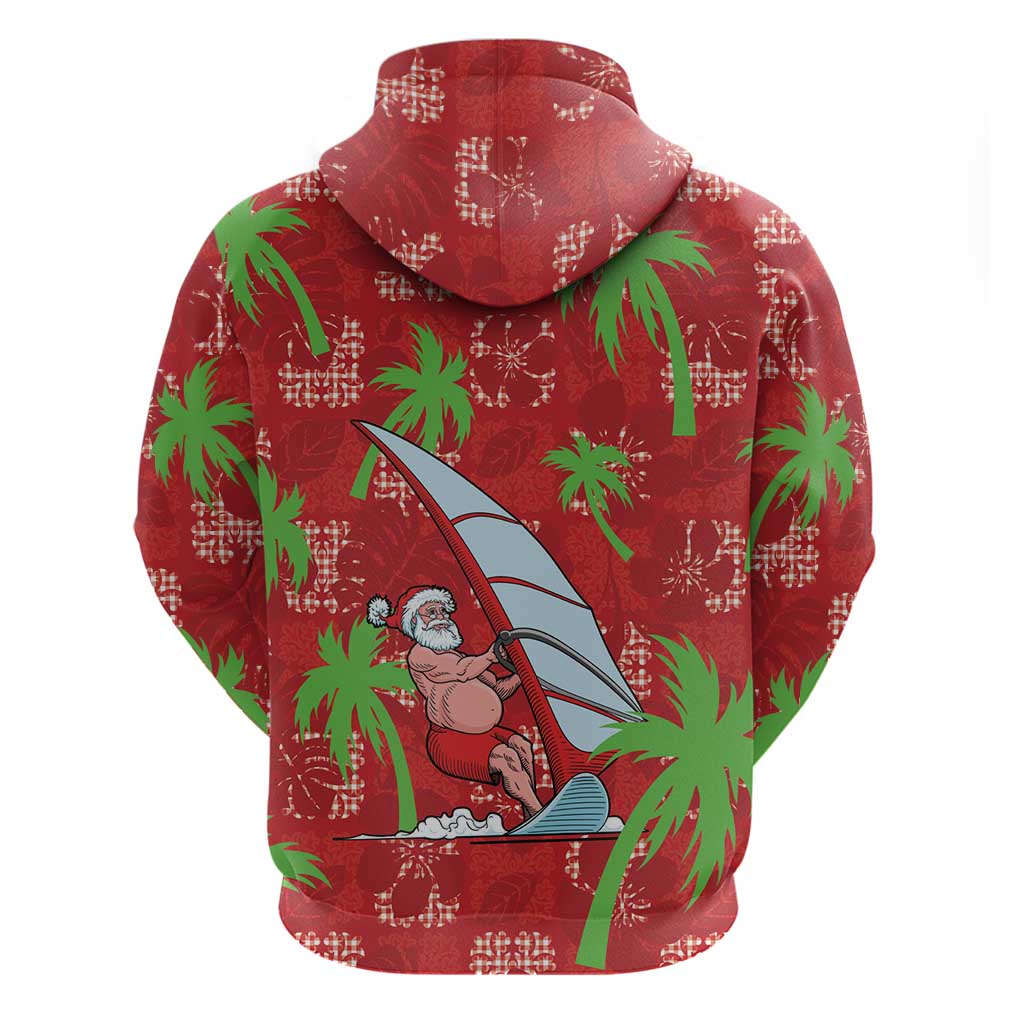 Aloha Hawaii Christmas Hoodie Mele Kalikimaka Windsurfing Santa Palaka Quilt Motifs - Polynesian Pride