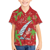 Aloha Hawaii Christmas Kid Hawaiian Shirt Mele Kalikimaka Windsurfing Santa Palaka Quilt Motifs - Polynesian Pride