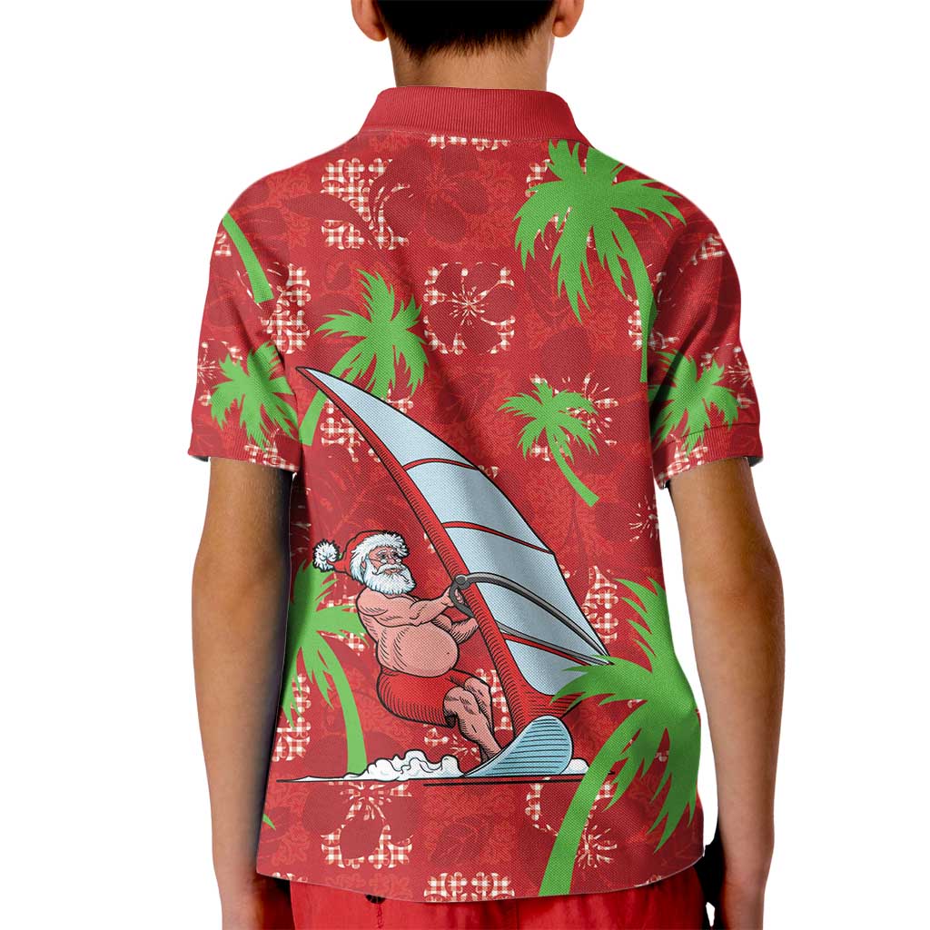 Aloha Hawaii Christmas Kid Polo Shirt Mele Kalikimaka Windsurfing Santa Palaka Quilt Motifs - Polynesian Pride