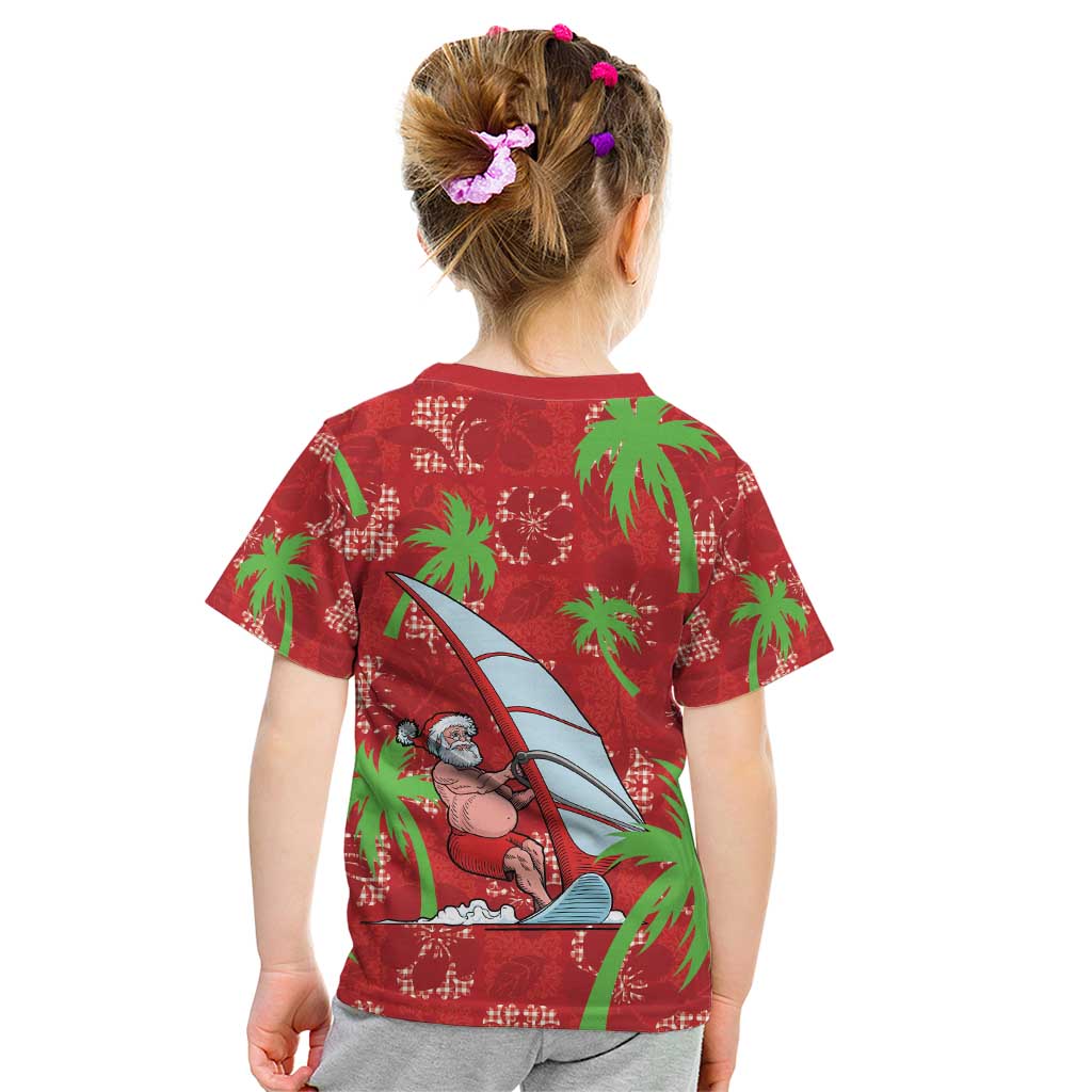 Aloha Hawaii Christmas Kid T Shirt Mele Kalikimaka Windsurfing Santa Palaka Quilt Motifs - Polynesian Pride
