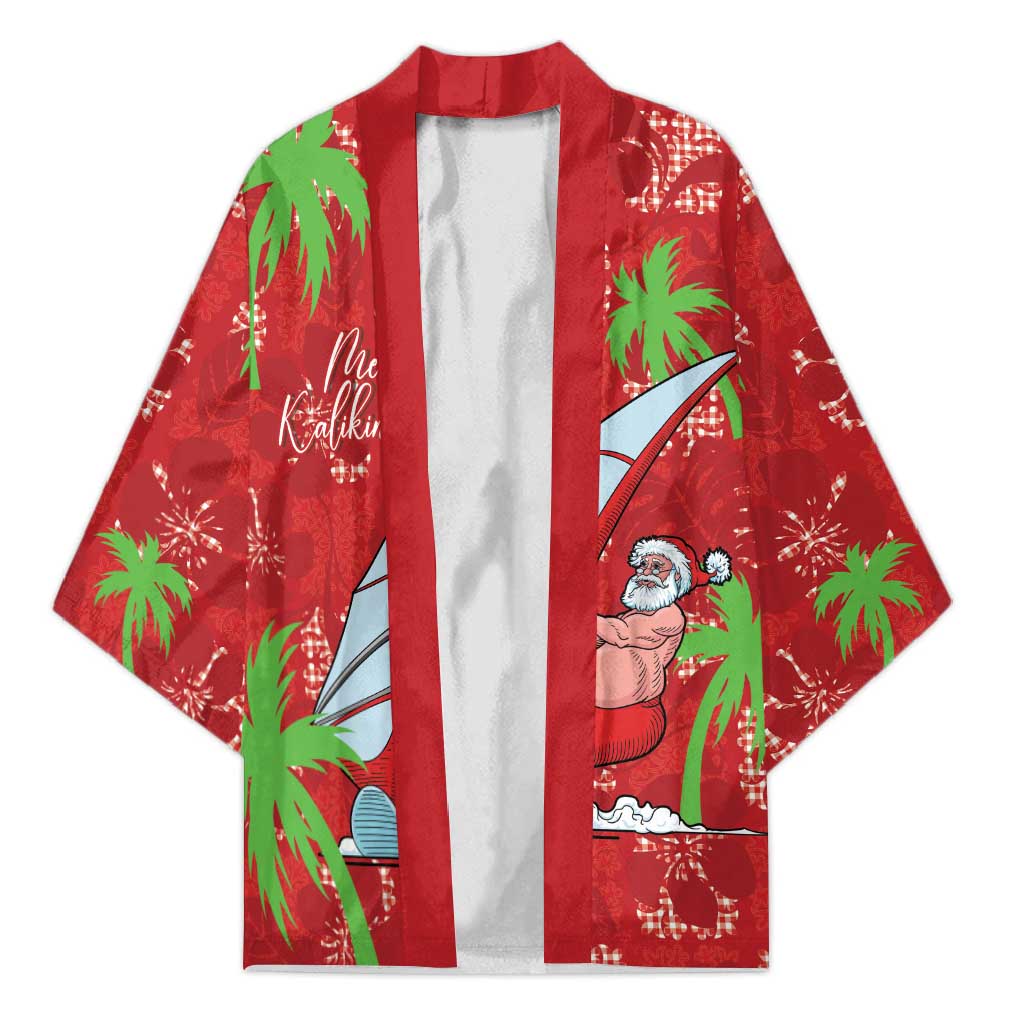 Aloha Hawaii Christmas Kimono Mele Kalikimaka Windsurfing Santa Palaka Quilt Motifs - Polynesian Pride