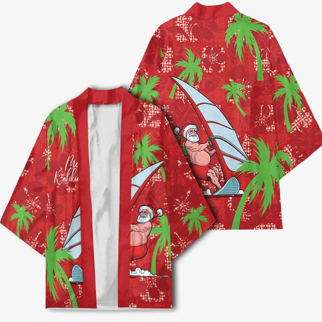 Aloha Hawaii Christmas Kimono Mele Kalikimaka Windsurfing Santa Palaka Quilt Motifs - Polynesian Pride