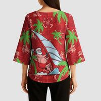 Aloha Hawaii Christmas Kimono Sleeve Blouse Mele Kalikimaka Windsurfing Santa Palaka Quilt Motifs - Polynesian Pride