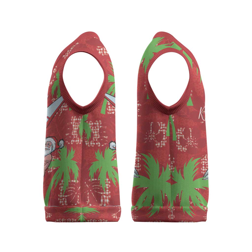 Aloha Hawaii Christmas Knitted V-Neck Vest Mele Kalikimaka Windsurfing Santa Palaka Quilt Motifs - Polynesian Pride