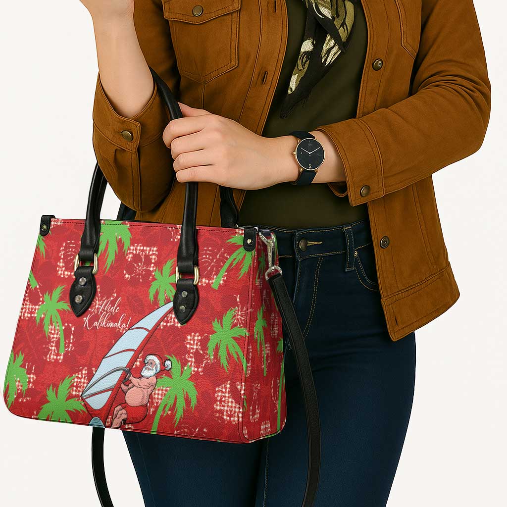 Aloha Hawaii Christmas Leather Bag Mele Kalikimaka Windsurfing Santa Palaka Quilt Motifs - Polynesian Pride