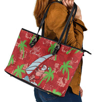 Aloha Hawaii Christmas Leather Tote Bag Mele Kalikimaka Windsurfing Santa Palaka Quilt Motifs - Polynesian Pride