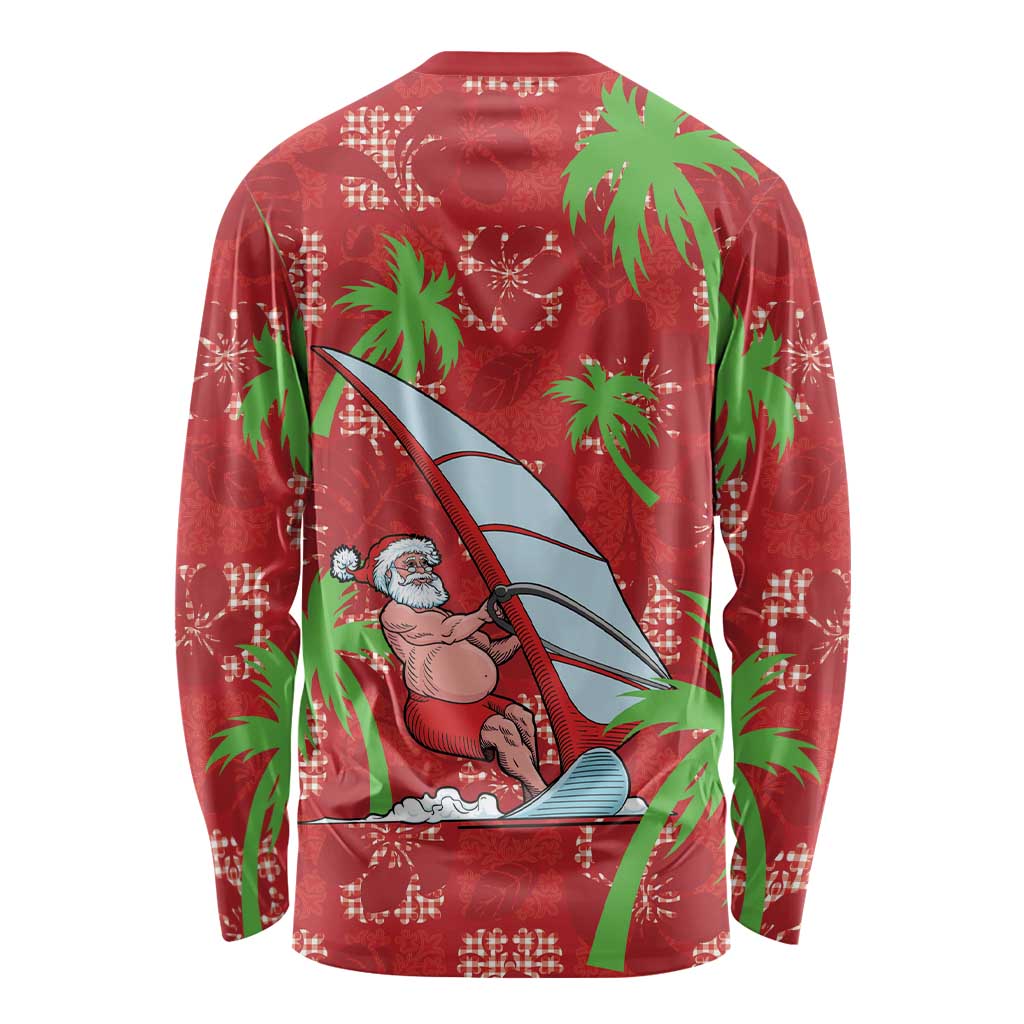 Aloha Hawaii Christmas Long Sleeve Shirt Mele Kalikimaka Windsurfing Santa Palaka Quilt Motifs - Polynesian Pride