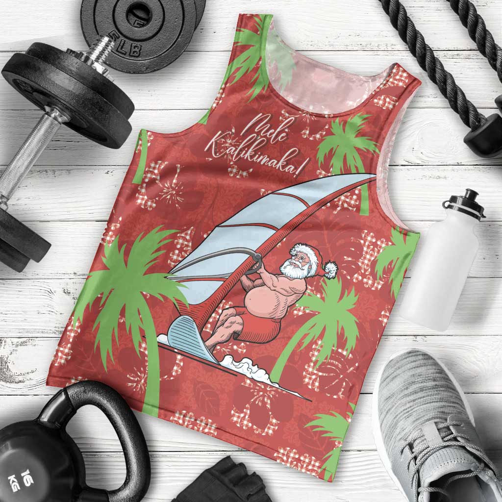 Aloha Hawaii Christmas Men Tank Top Mele Kalikimaka Windsurfing Santa Palaka Quilt Motifs - Polynesian Pride
