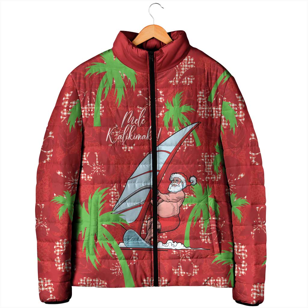Aloha Hawaii Christmas Padded Jacket Mele Kalikimaka Windsurfing Santa Palaka Quilt Motifs - Polynesian Pride