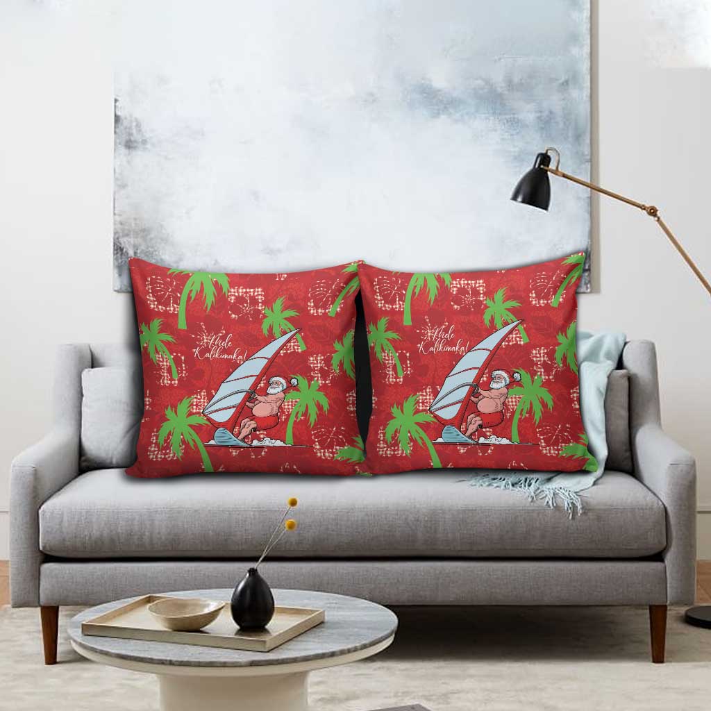 Aloha Hawaii Christmas Pillow Cover Mele Kalikimaka Windsurfing Santa Palaka Quilt Motifs - Polynesian Pride