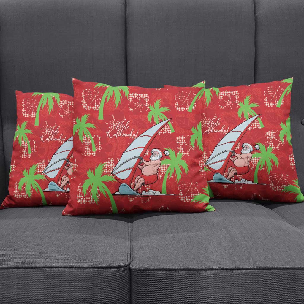 Aloha Hawaii Christmas Pillow Cover Mele Kalikimaka Windsurfing Santa Palaka Quilt Motifs - Polynesian Pride
