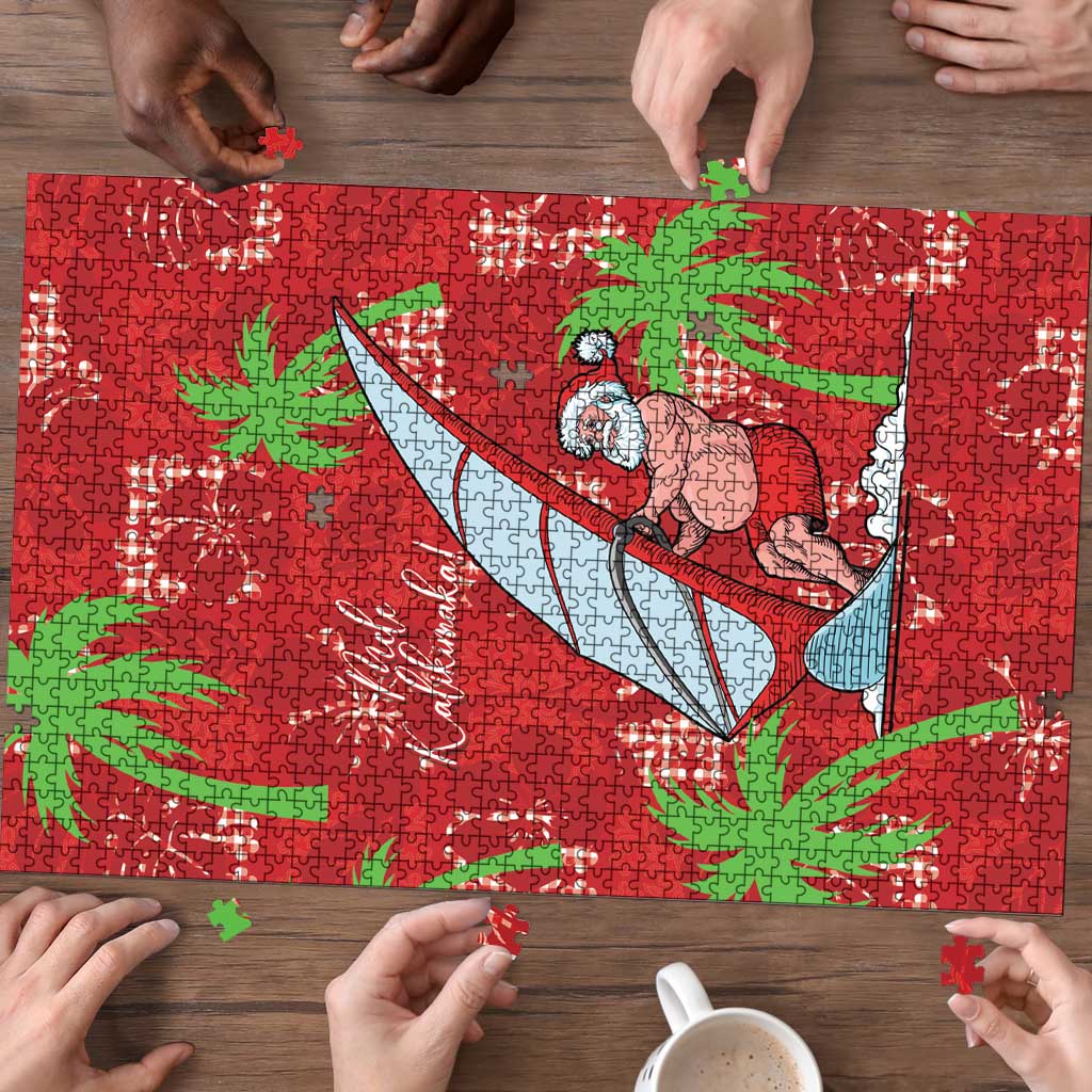 Aloha Hawaii Christmas Puzzle Mele Kalikimaka Windsurfing Santa Palaka Quilt Motifs - Polynesian Pride