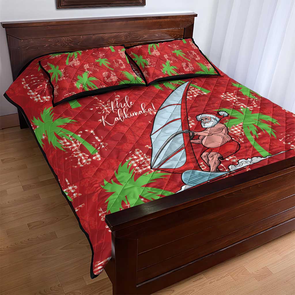 Aloha Hawaii Christmas Quilt Bed Set Mele Kalikimaka Windsurfing Santa Palaka Quilt Motifs - Polynesian Pride