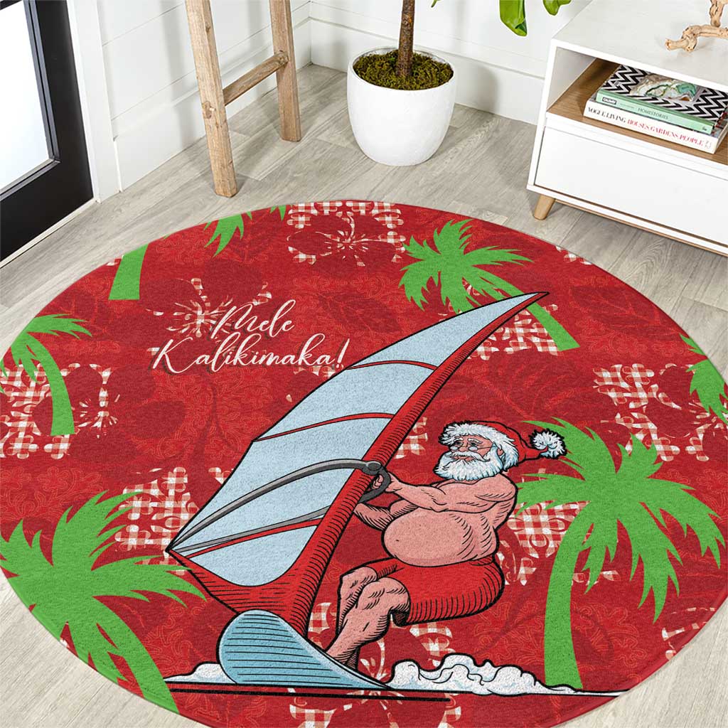 Aloha Hawaii Christmas Round Carpet Mele Kalikimaka Windsurfing Santa Palaka Quilt Motifs - Polynesian Pride