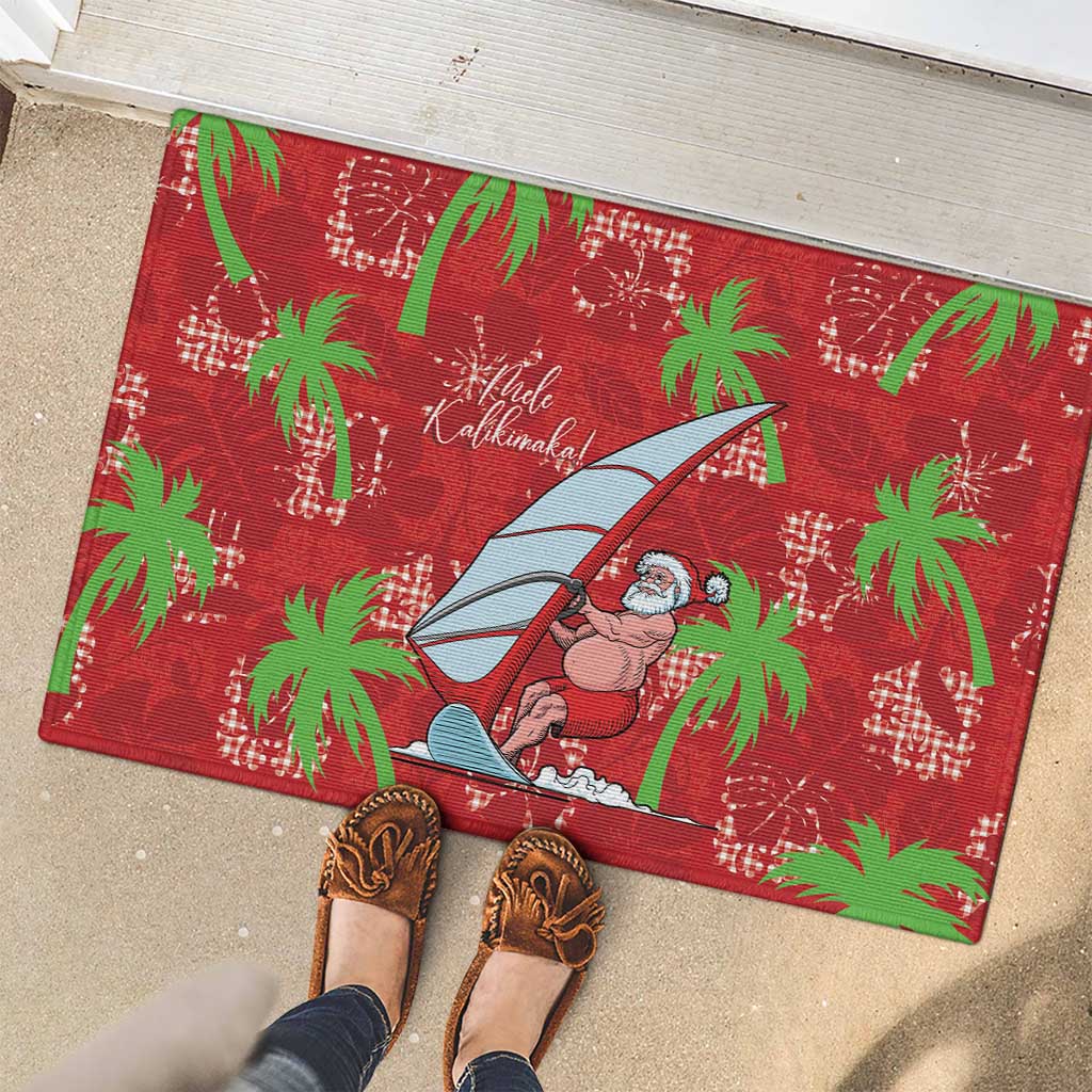 Aloha Hawaii Christmas Rubber Doormat Mele Kalikimaka Windsurfing Santa Palaka Quilt Motifs - Polynesian Pride