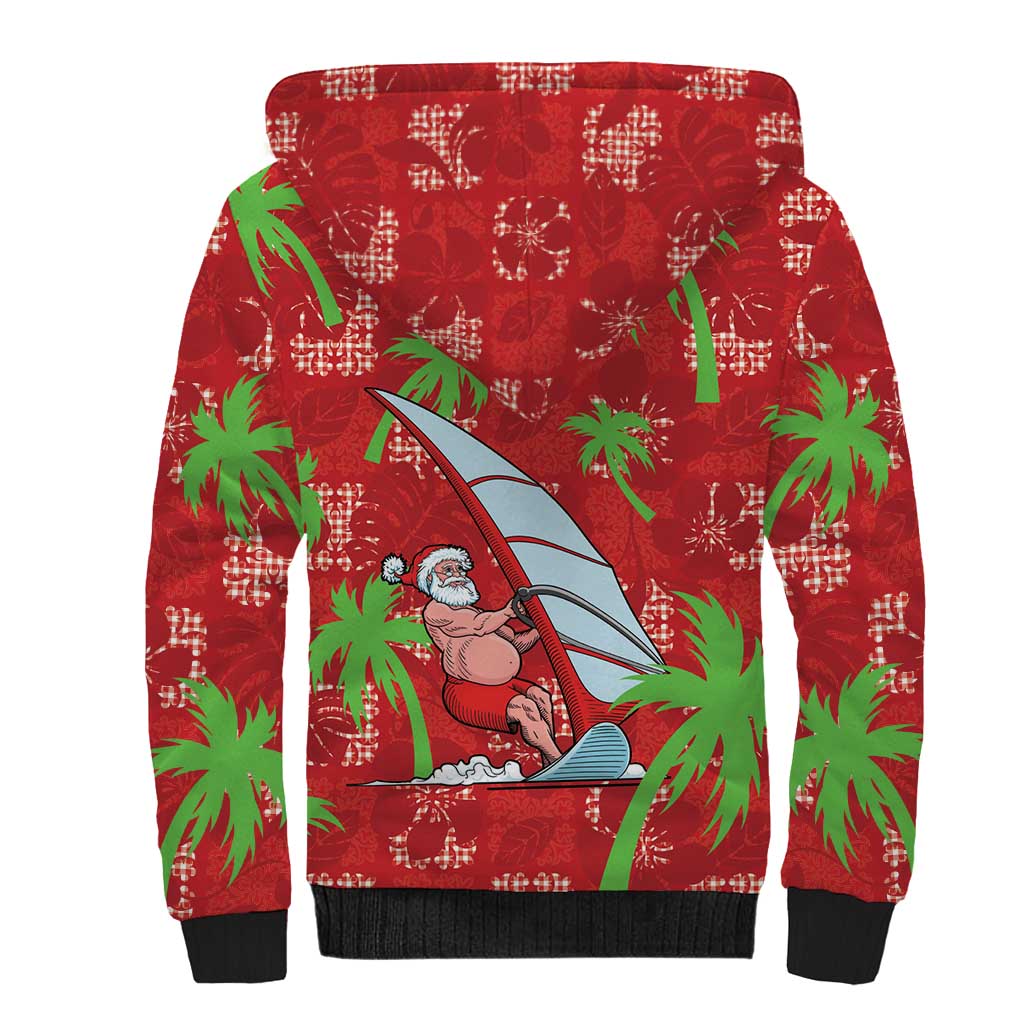 Aloha Hawaii Christmas Sherpa Hoodie Mele Kalikimaka Windsurfing Santa Palaka Quilt Motifs - Polynesian Pride