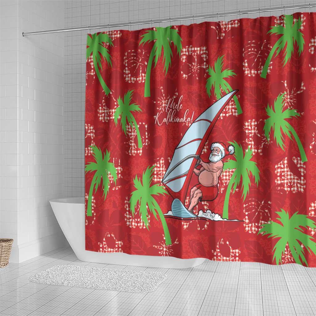Aloha Hawaii Christmas Shower Curtain Mele Kalikimaka Windsurfing Santa Palaka Quilt Motifs - Polynesian Pride