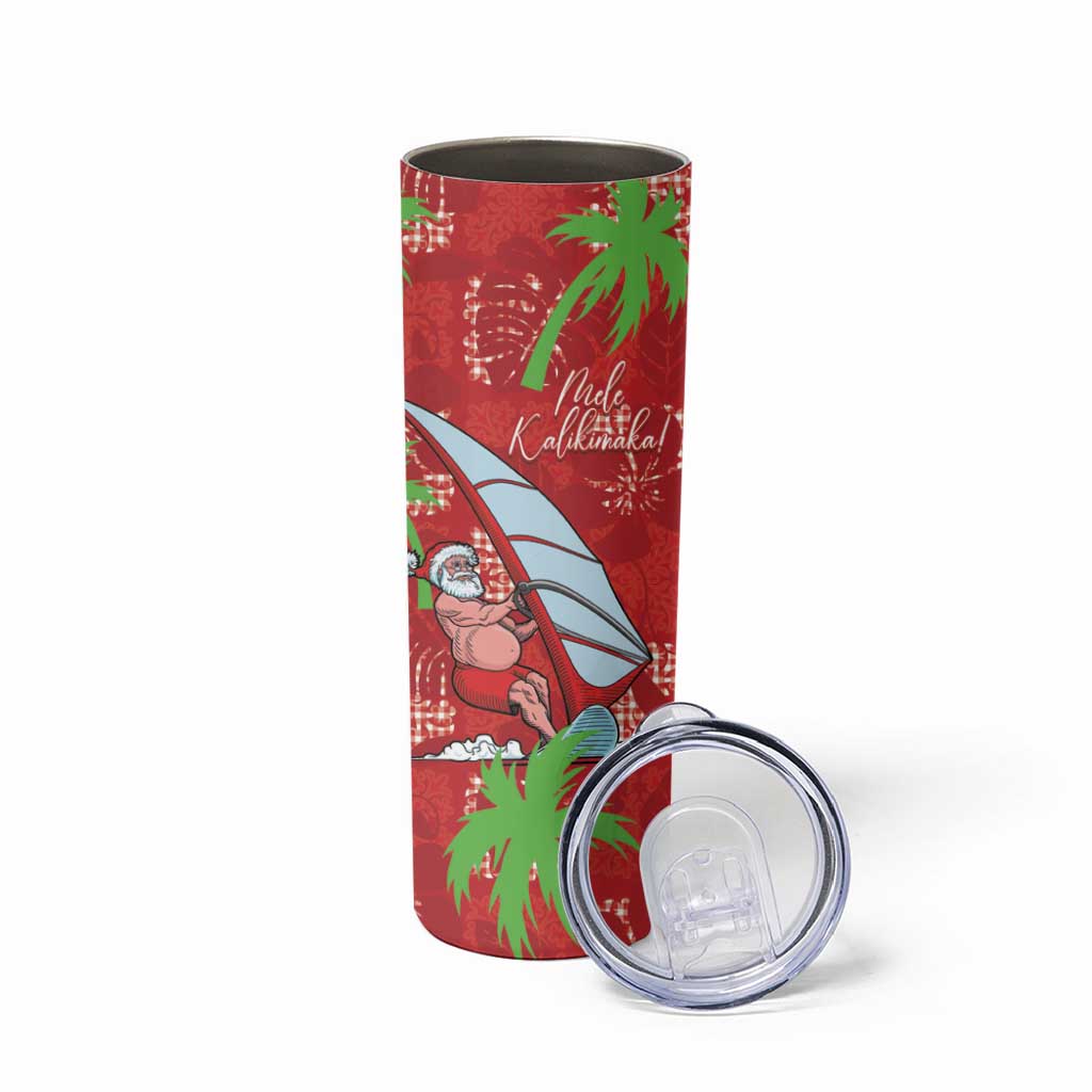 Aloha Hawaii Christmas Skinny Tumbler Mele Kalikimaka Windsurfing Santa Palaka Quilt Motifs - Polynesian Pride
