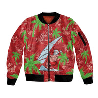 Aloha Hawaii Christmas Sleeve Zip Bomber Jacket Mele Kalikimaka Windsurfing Santa Palaka Quilt Motifs LT14 Unisex Red - Polynesian Pride